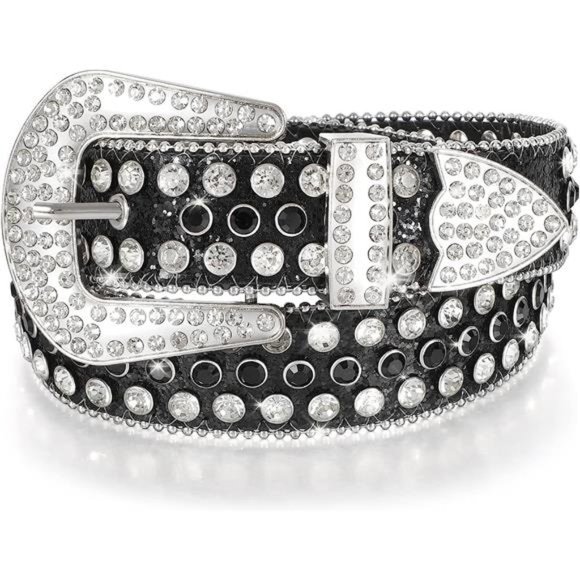 Women Men Rhinestones Belt B-black(silver Buckle)